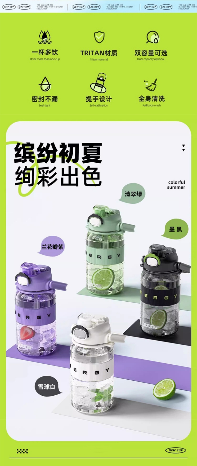 1100ML Dodge Energy Double Drinking Plastic Cup Water Bottle, large capacity water bottle details Picture