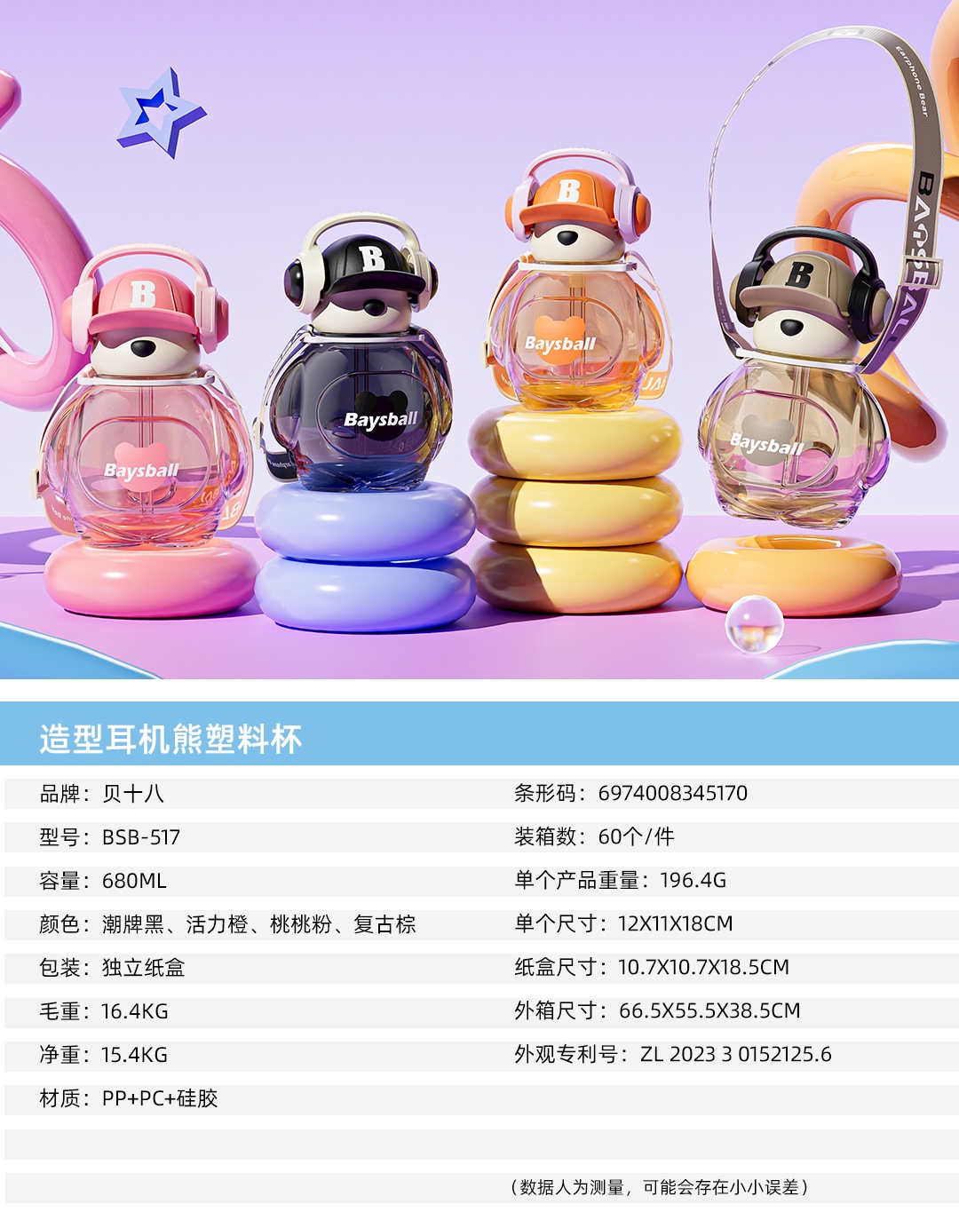 儿童杯子/水杯儿童夏季可爱/杯子/吸管杯/塑料杯白底实物图