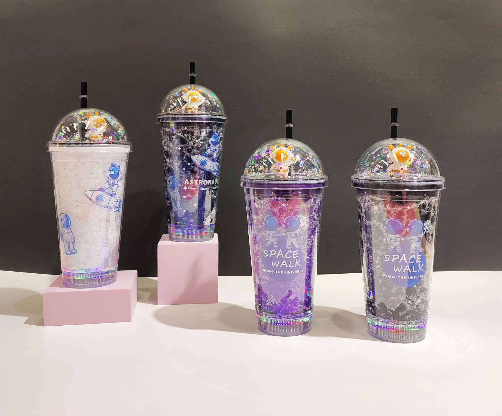 星际漫游双层吸管杯创意礼品宇航员塑料杯子学生夏季简约水杯详情图5