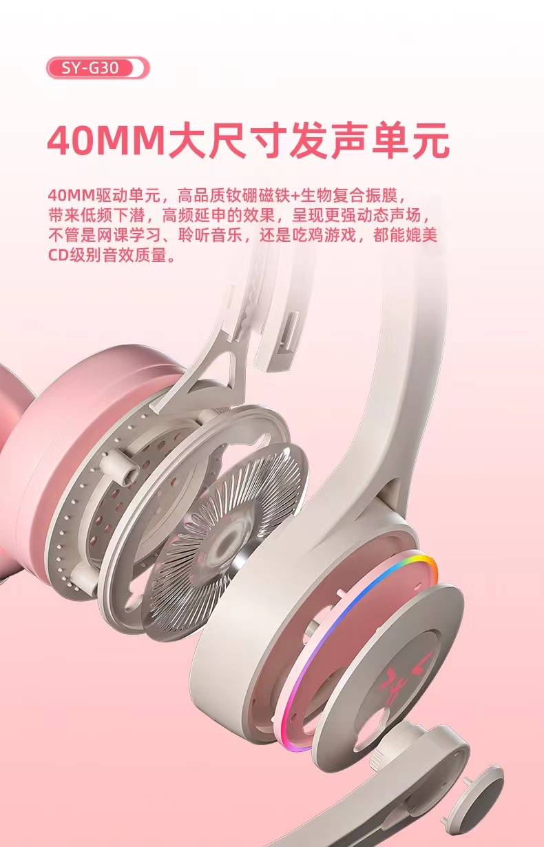 SY-G30可爱猫耳耳机笔记本电脑全民K歌儿童耳机头戴式有线耳麦工详情6