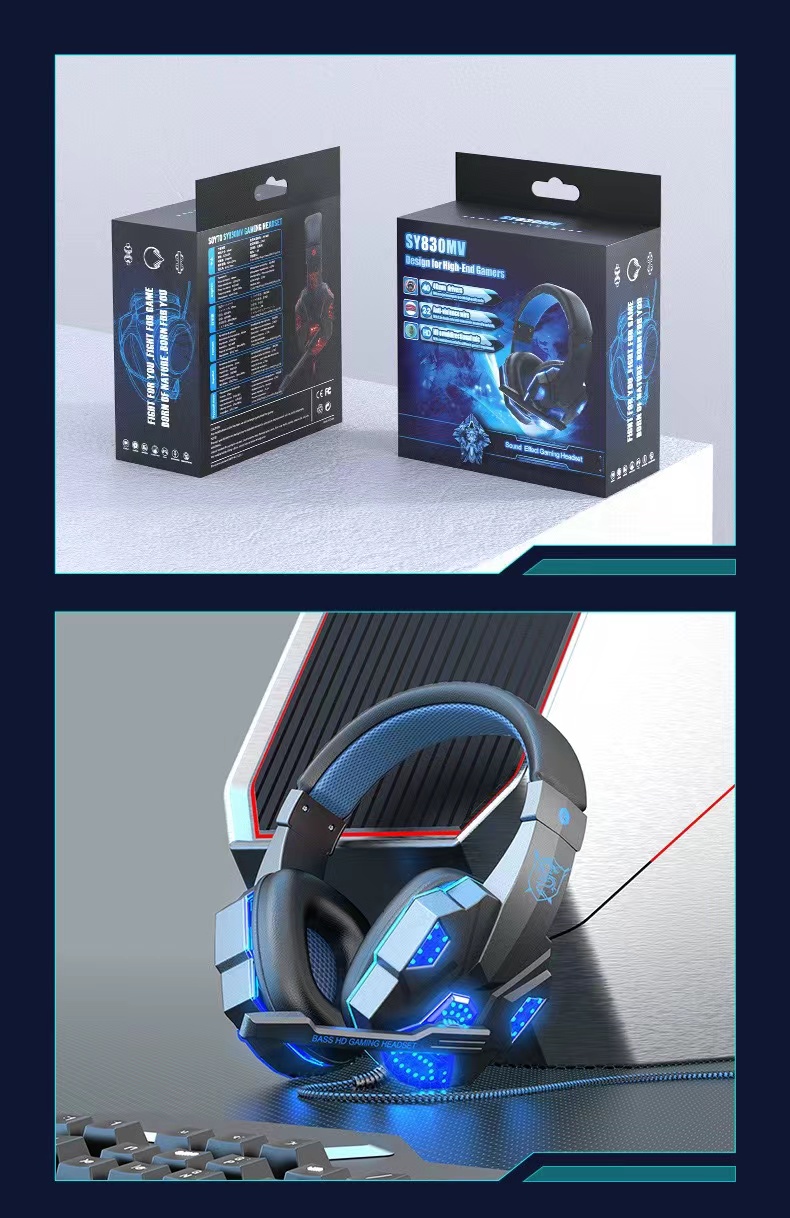 热销SY830MV发光耳機有线笔记本电脑耳麦游戏电竞头戴式耳机详情1