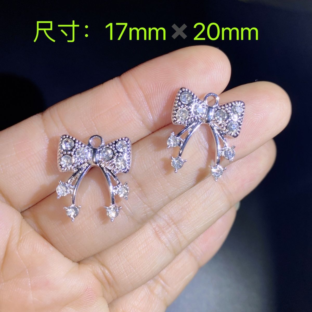 新款领结流苏钻保色合金水钻项链吊坠配件耳环饰品diy材料