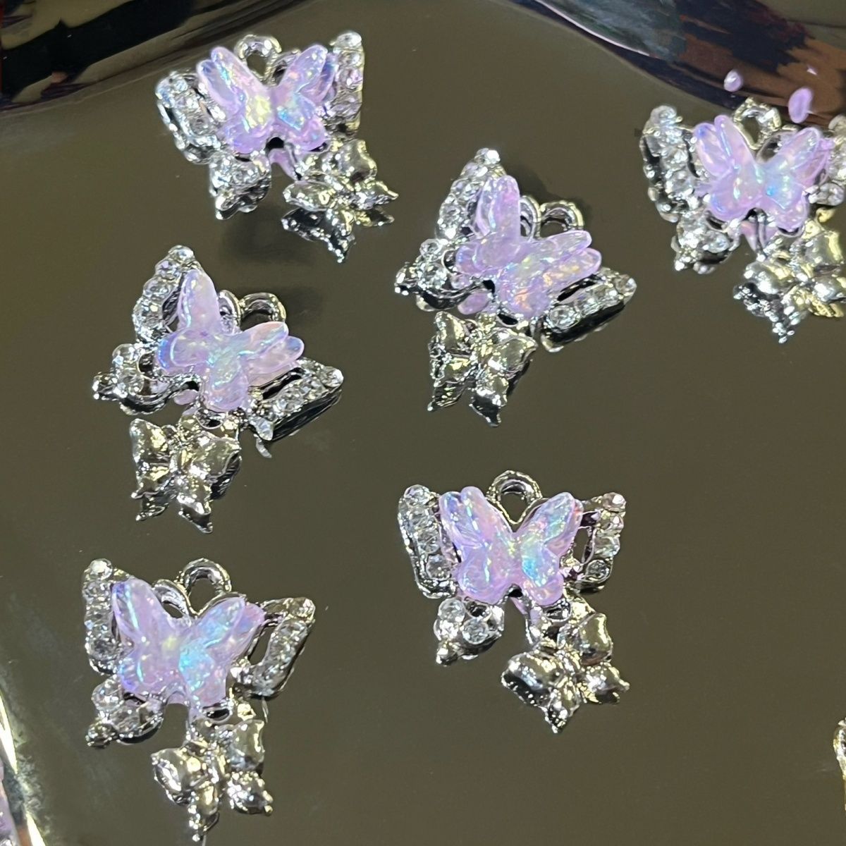 新款ins满钻嵌镶蝴蝶饰品小挂件DIY手工耳饰手链项链吊坠材料