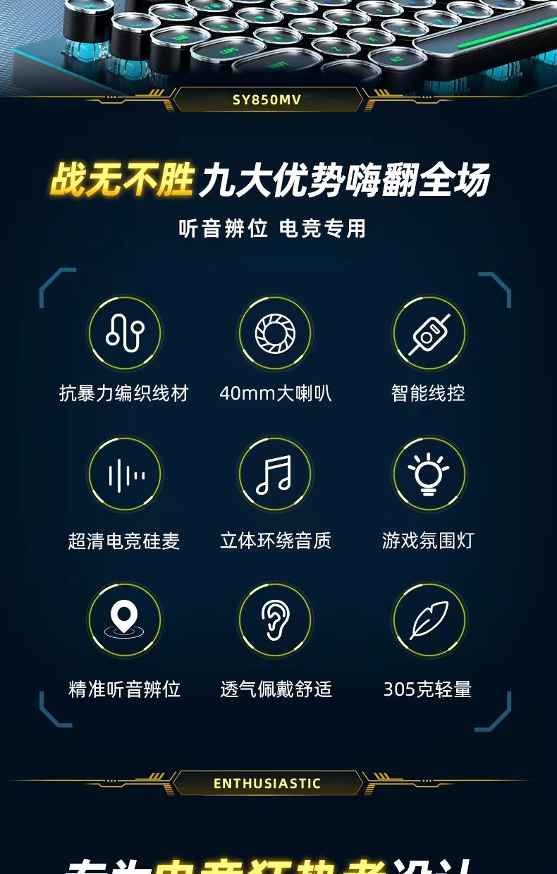 SY850MV台式机笔记本电脑耳机有线电竞游戏耳机头戴式耳麦工厂批详情3