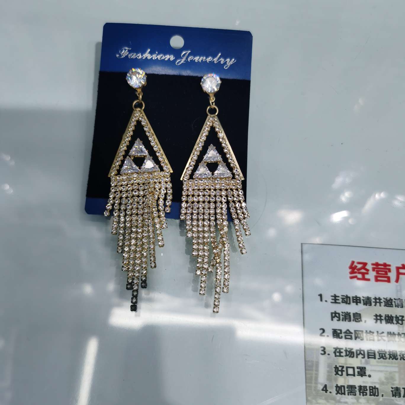 新款锆石流苏耳环法式轻奢高级感时尚耳饰女白底实物图