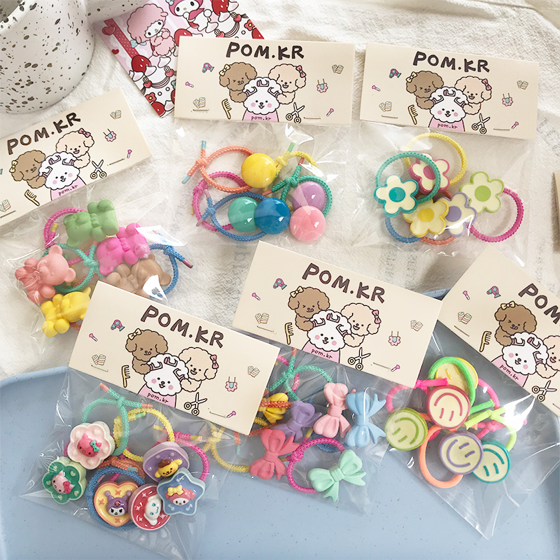 New Korean-style cute children's bow, smiling bear, flower-shaped hair band, colorful polka dot headband and rubber band