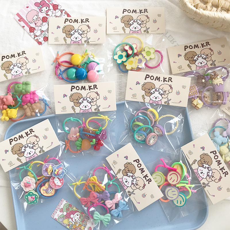 New Korean-style cute children's bow, smiling bear, flower-shaped hair band, colorful polka dot headband and rubber band details Picture