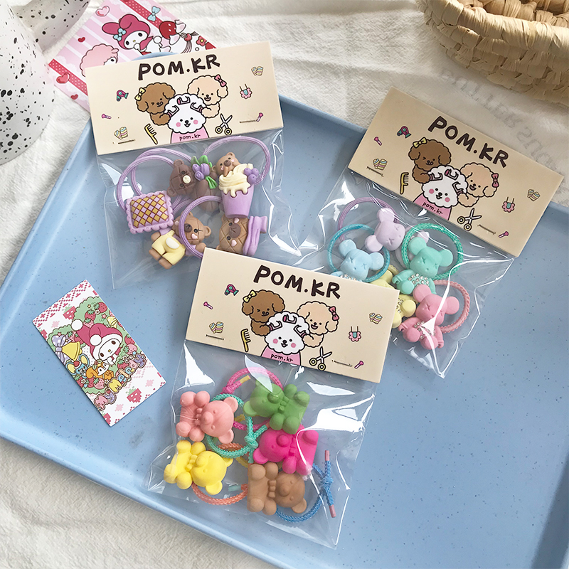 New Korean-style cute children's bow, smiling bear, flower-shaped hair band, colorful polka dot headband and rubber band Item Picture