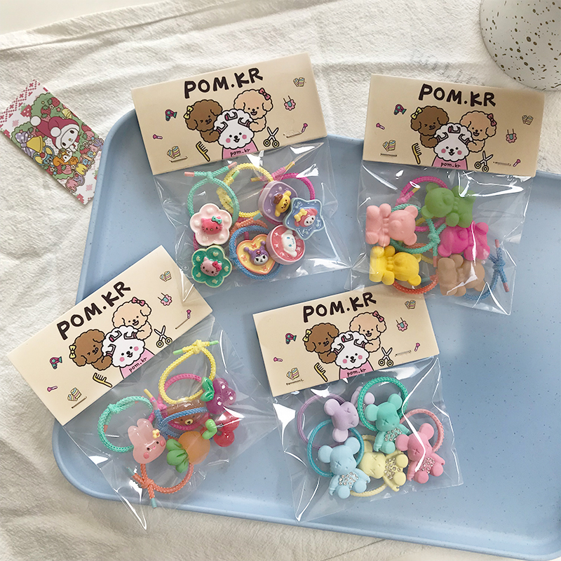 New Korean-style cute children's bow, smiling bear, flower-shaped hair band, colorful polka dot headband and rubber band Application Scenario
