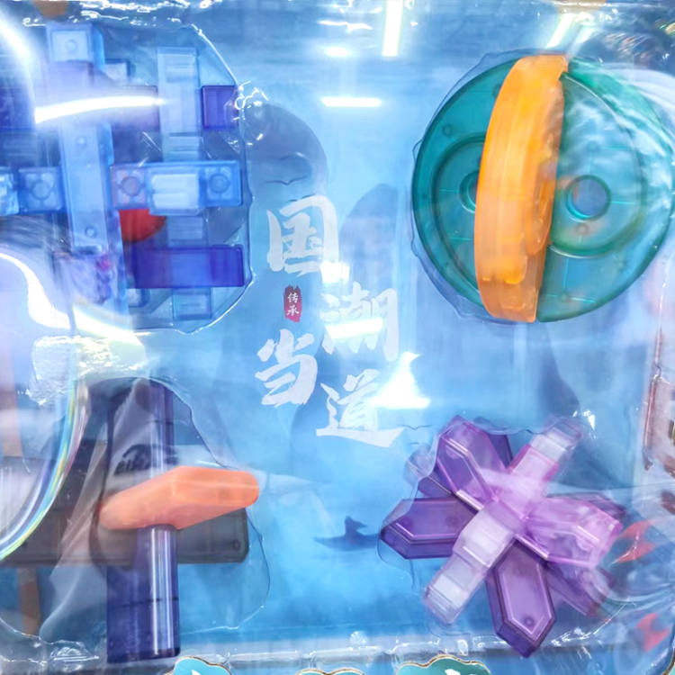 孔明鲁班锁四款国潮琉璃配色全套玩具榫卯结构儿童益智拼插玩具细节图