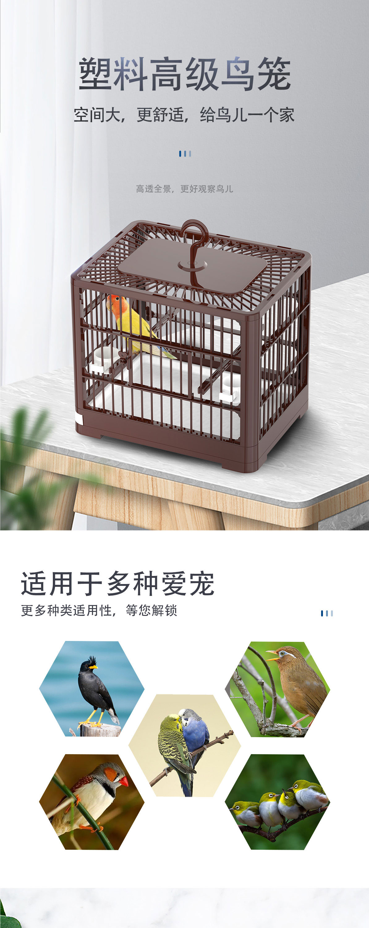Nuevo estilo de jaula de pájaro cajón de plástico ligero loro jaula de lujo villa ornamental casa jaula de pájaro grande suministros para mascotas pic 1