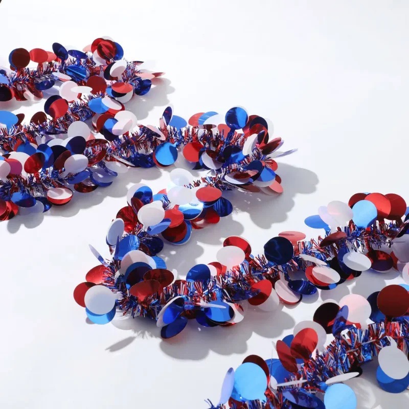American Independence Day Ribbon Pull Flower, White, Blue And Red Top Layout Three-Color Star Round Piece Color Strip Top Hanging Decorations Specification drawing