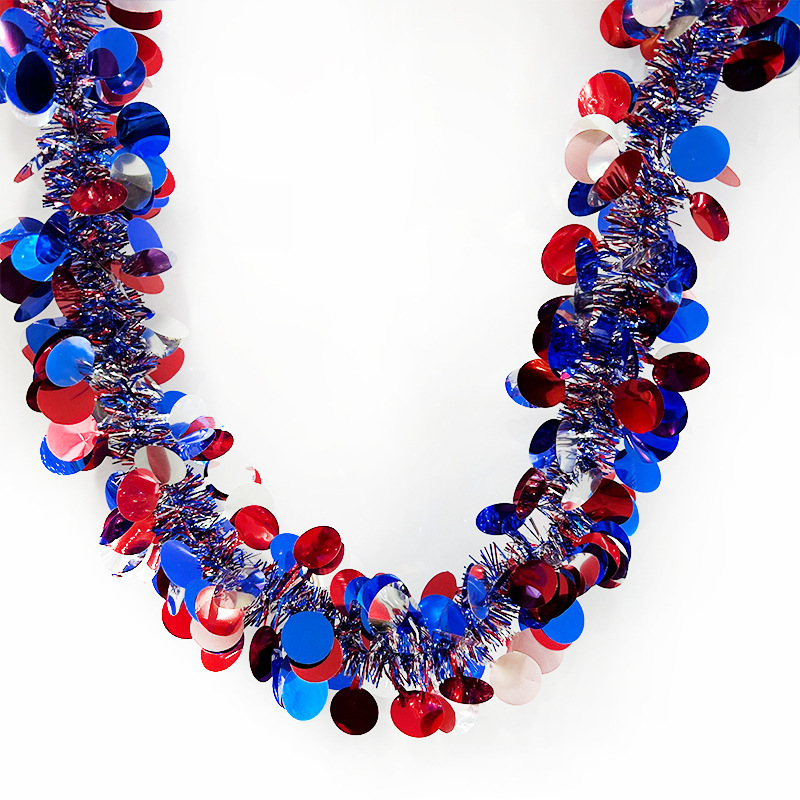 American Independence Day Ribbon Pull Flower, White, Blue And Red Top Layout Three-Color Star Round Piece Color Strip Top Hanging Decorations Item Picture
