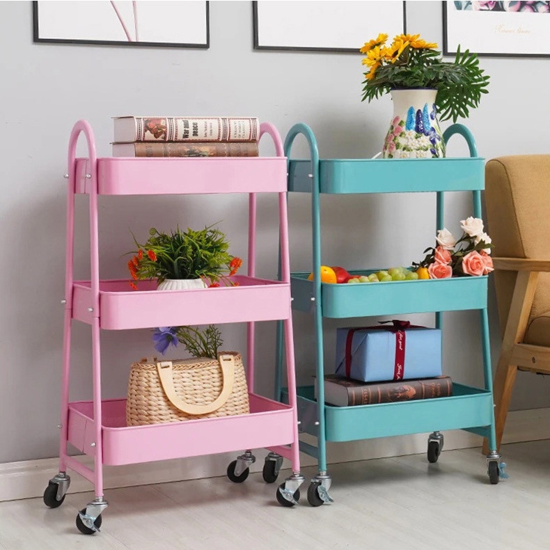 可移动收纳篮小推车置物架家用厨房置物架落地式碳钢手推车多层收纳架外贸内贸厂家直销