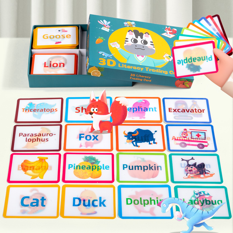 儿童早教3D认知闪卡0-3岁潜能开发英语单词学习亲子互动益智玩具拼图卡片游戏
