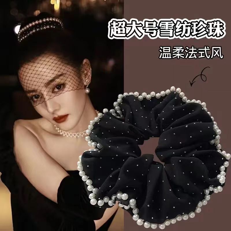 Starry Sky Pearl Large Intestine Hair Band, high-end chiffon headband, Binhan accessories detail image 3