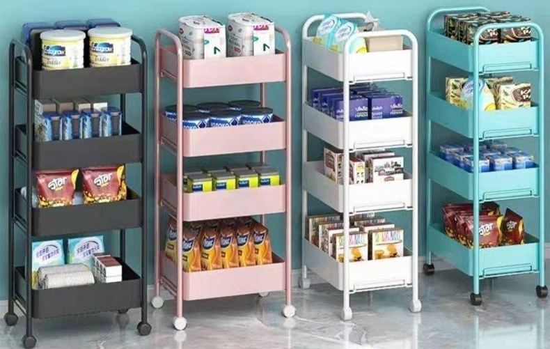 可移动收纳篮小推车置物架家用厨房置物架落地式碳钢手推车多层收纳架外贸内贸厂家直销产品图