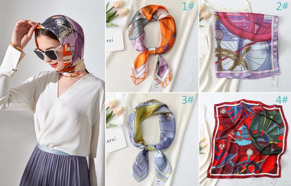 Factory Direct Custom Wholesale Imitation Polyester Silk Printing Products 70Cm Scarves Scarf Headgear Clothing Design Fashion With Popular Europe, South America, The Middle East And So On Application Scenario