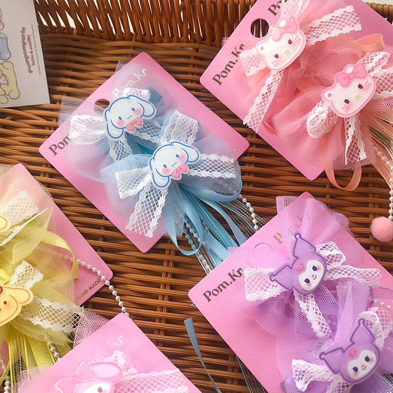 New cute cartoon bow pearl flower children's ribbon hair clips with hair accessories and headwear Specification image