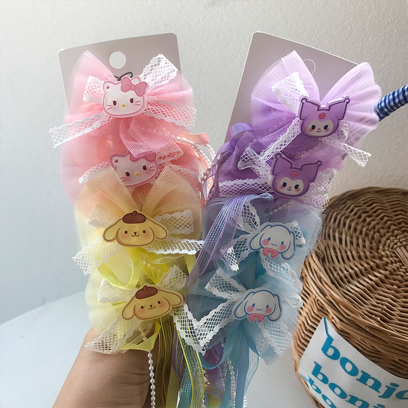 New cute cartoon bow pearl flower children's ribbon hair clips with hair accessories and headwear Item Picture