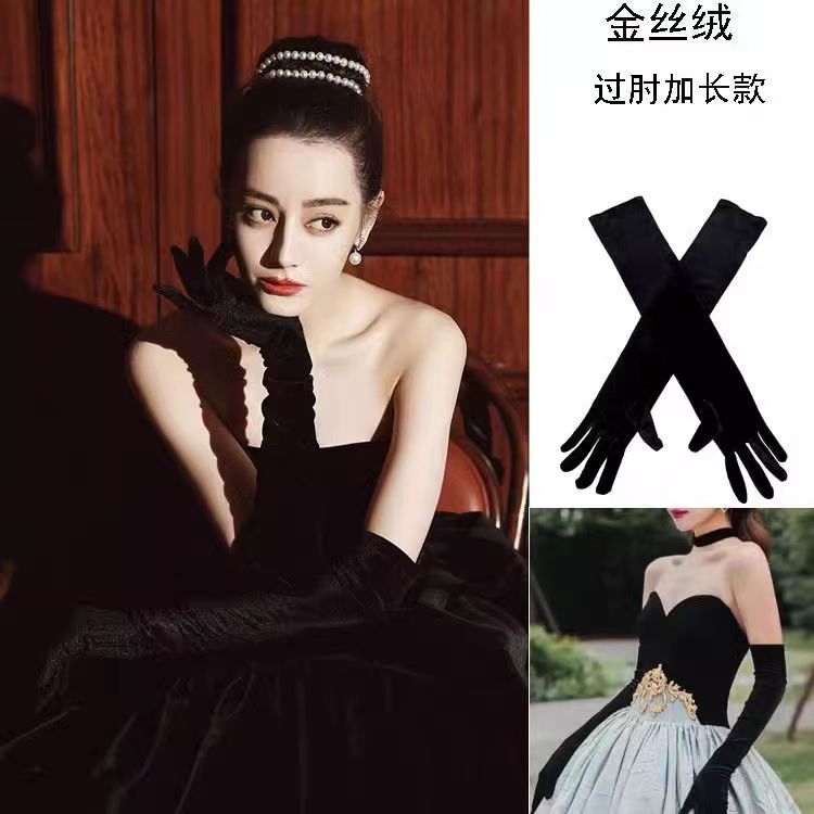 赫本风明星同款礼服手套法式浪漫宫廷复古丝绒长款晚宴派对演出活动舞台婚礼新娘名媛手套女士优雅经典百搭四季可用详情4