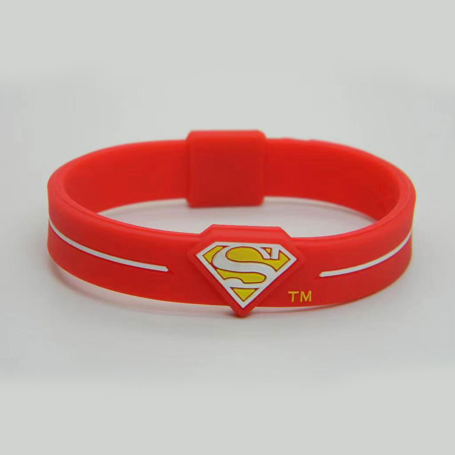 Factory direct supply silicone sports wristbands, trendy engraved logo wristbands, epoxy resin wristbands, superman, multiple colors to choose from Item Picture