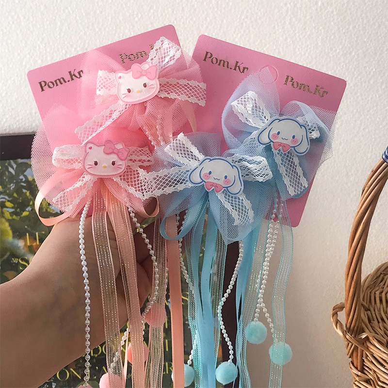 New cute cartoon bow pearl flower children's ribbon hair clips with hair accessories and headwear details Picture