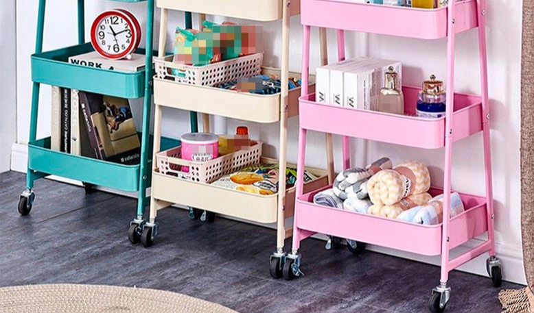 可移动收纳篮小推车置物架家用厨房置物架落地式碳钢手推车多层收纳架外贸内贸厂家直销详情图3