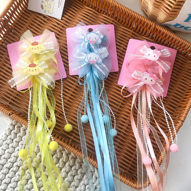 New cute cartoon bow pearl flower children's ribbon hair clips with hair accessories and headwear