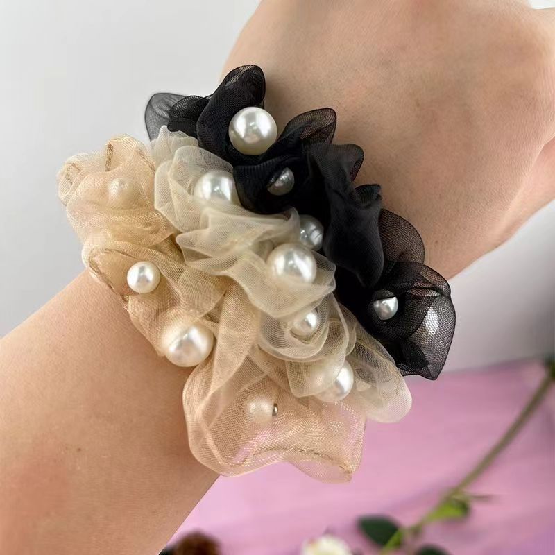 The beaded small intestine hair tie is a French style hair tie for women with high elasticity Specification image