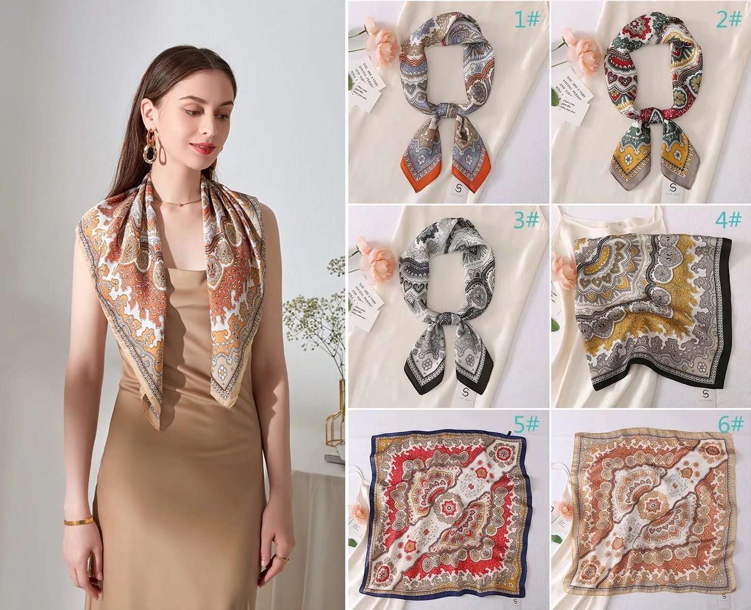 Factory Direct Custom Wholesale Imitation Polyester Silk Printing Products 70Cm Scarves Scarf Headgear Clothing Design Fashion With Popular Europe, South America, The Middle East And So On