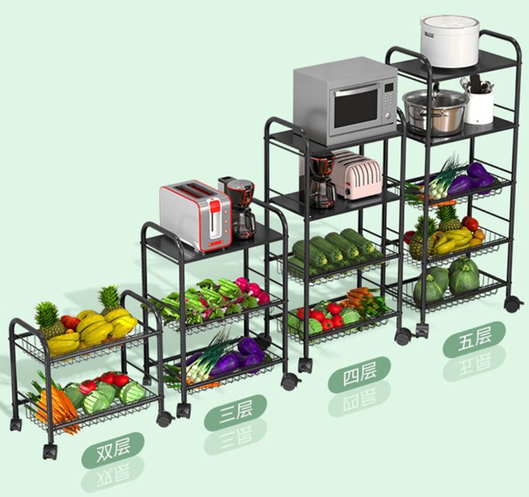 厨房置物架多层落地调料收纳架子水果蔬菜篮子家用小推车批发外贸内贸厂家直销。