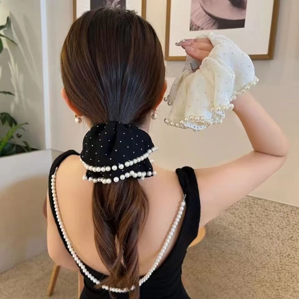 Starry Sky Pearl Large Intestine Hair Band, high-end chiffon headband, Binhan accessories detail image 2