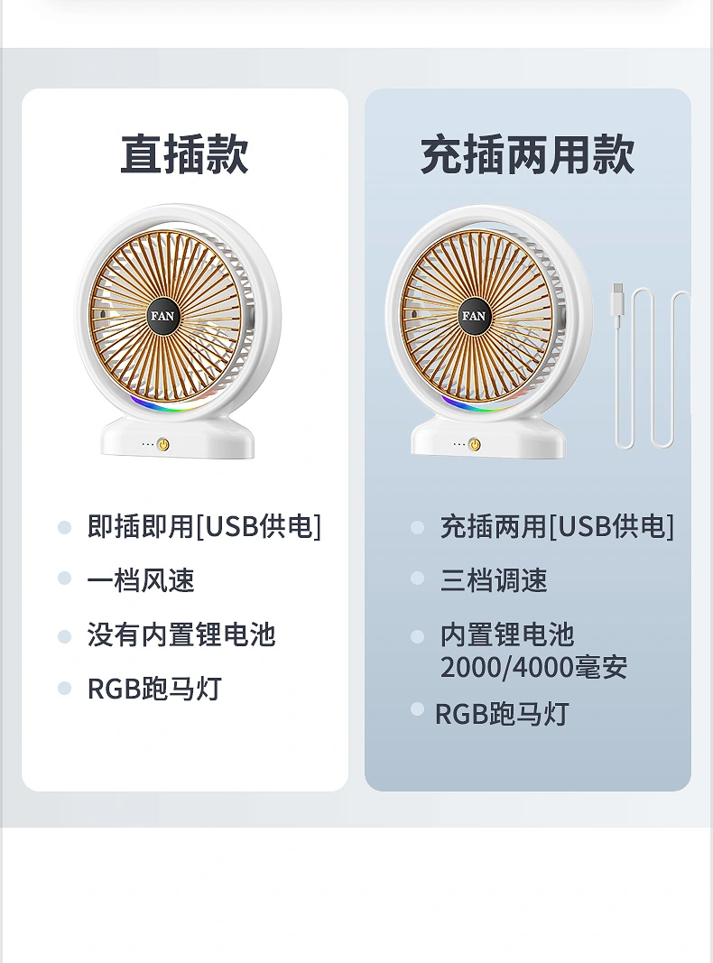 New usb mini fan, desktop electric fan, portable running light, student dormitory quiet office fan, usb charging fan, mini fan detail image 8