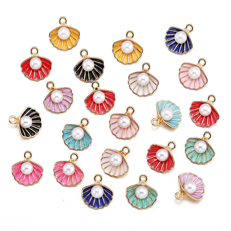 Simulated shell pearl, colorful oil-dripping DIY jewelry accessories, bracelet, keychain, pendant, W261