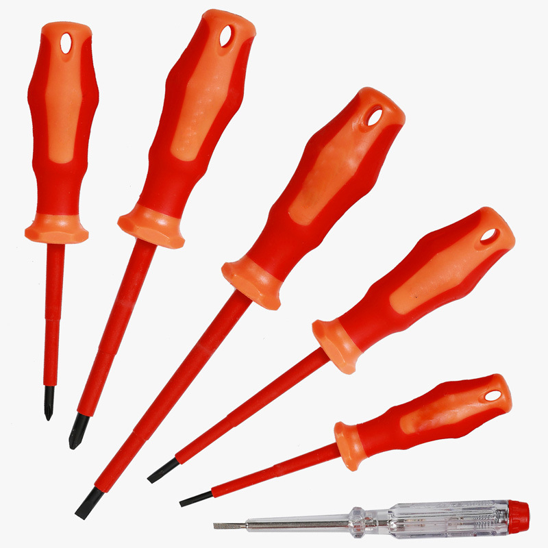 VDE high-voltage resistant 1000V insulated screwdriver, flat-head cross electrician screwdriver with voltage tester 6-piece set Specification image