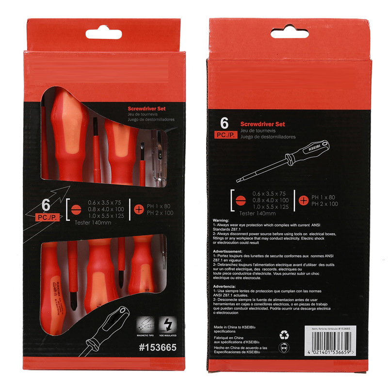 VDE high-voltage resistant 1000V insulated screwdriver, flat-head cross electrician screwdriver with voltage tester 6-piece set Item Picture