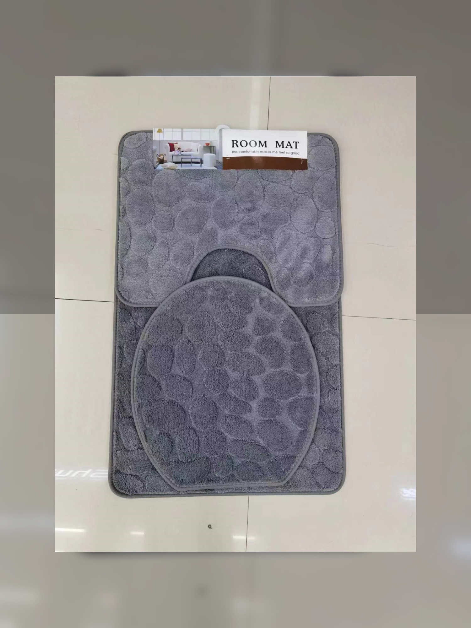 The plain jacquard stone-patterned toilet set, bathroom 3-piece set, floor mat, foot mat, anti-slip mat and door mat products come in multiple colors, are of good quality and come in various sizes details Picture