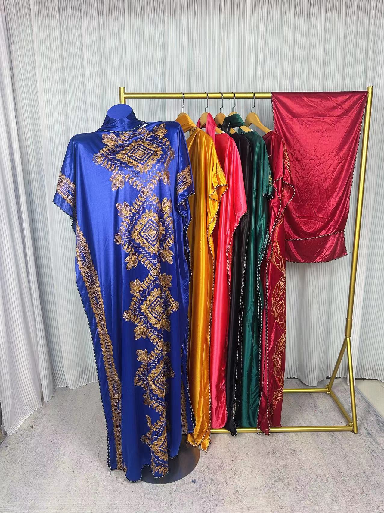 New Foreign Trade Loose Casual Large Size One-Line Collar Headscarf Double-Sided Hot Diamond Color Patchwork Women's Robe Wholesale details Picture