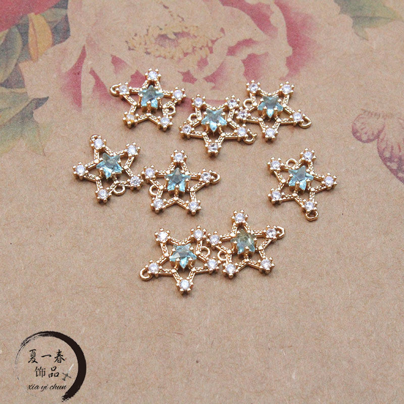 DIY handmade hairpins, tassels, jewelry accessories, copper micro-inlaid zircon five-pointed star double pendant necklace and bracelet