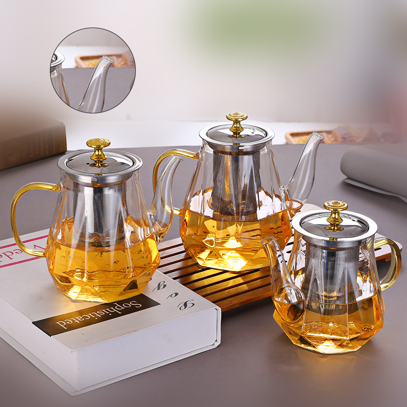 高硼硅耐热玻璃煮茶壶不锈钢过滤大容量耐高温泡茶壶茶水分离茶具 玻璃杯茶具高硼硅玻璃