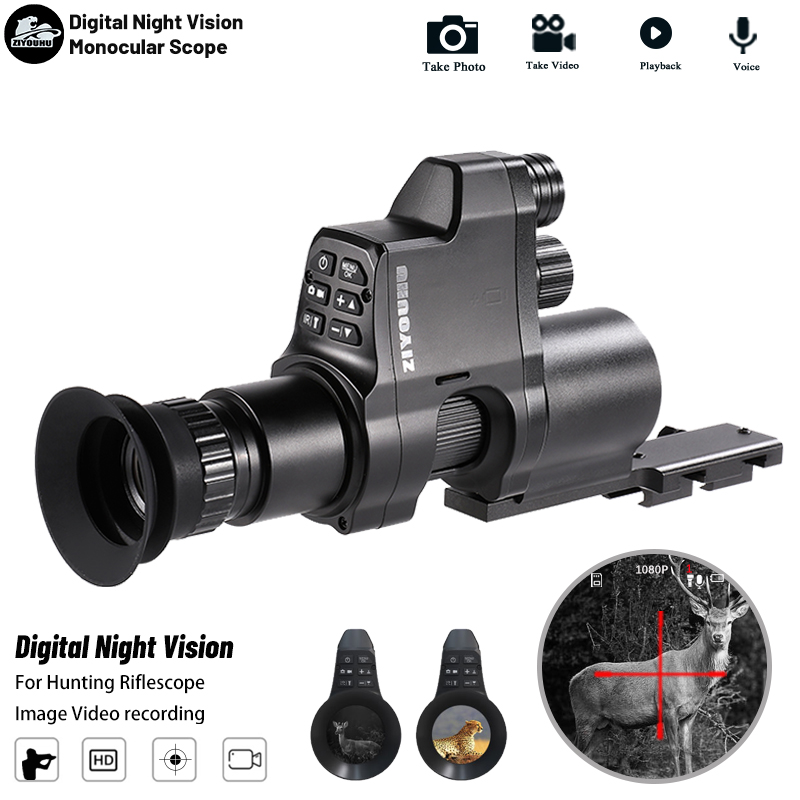 NV4B Clip-on Night Vision Scope Device Round Screen Crosshair 4X Zoom HD Video Camera Attach Night Hunting IR Digital Monocular full figure