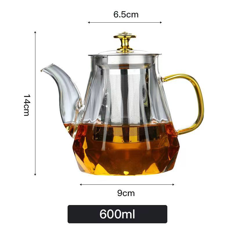 高硼硅耐热玻璃煮茶壶不锈钢过滤大容量耐高温泡茶壶茶水分离茶具 玻璃杯茶具高硼硅玻璃白底实物图