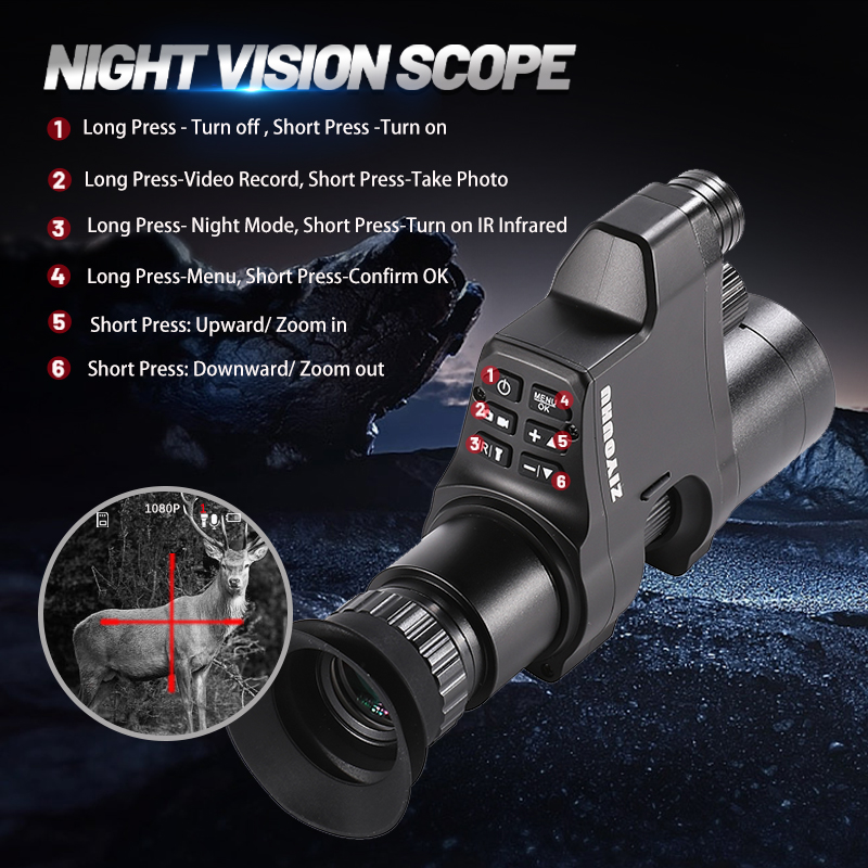 NV4A Infrared Night Vision Monocular Device Round Screen Crosshair 4X Zoom HD Video Camera Attach Night Hunting IR Digital Scope Specification drawing