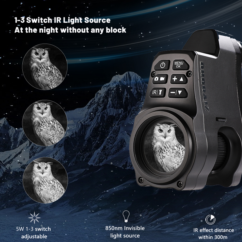 NV4A Infrared Night Vision Monocular Device Round Screen Crosshair 4X Zoom HD Video Camera Attach Night Hunting IR Digital Scope Application Scenario