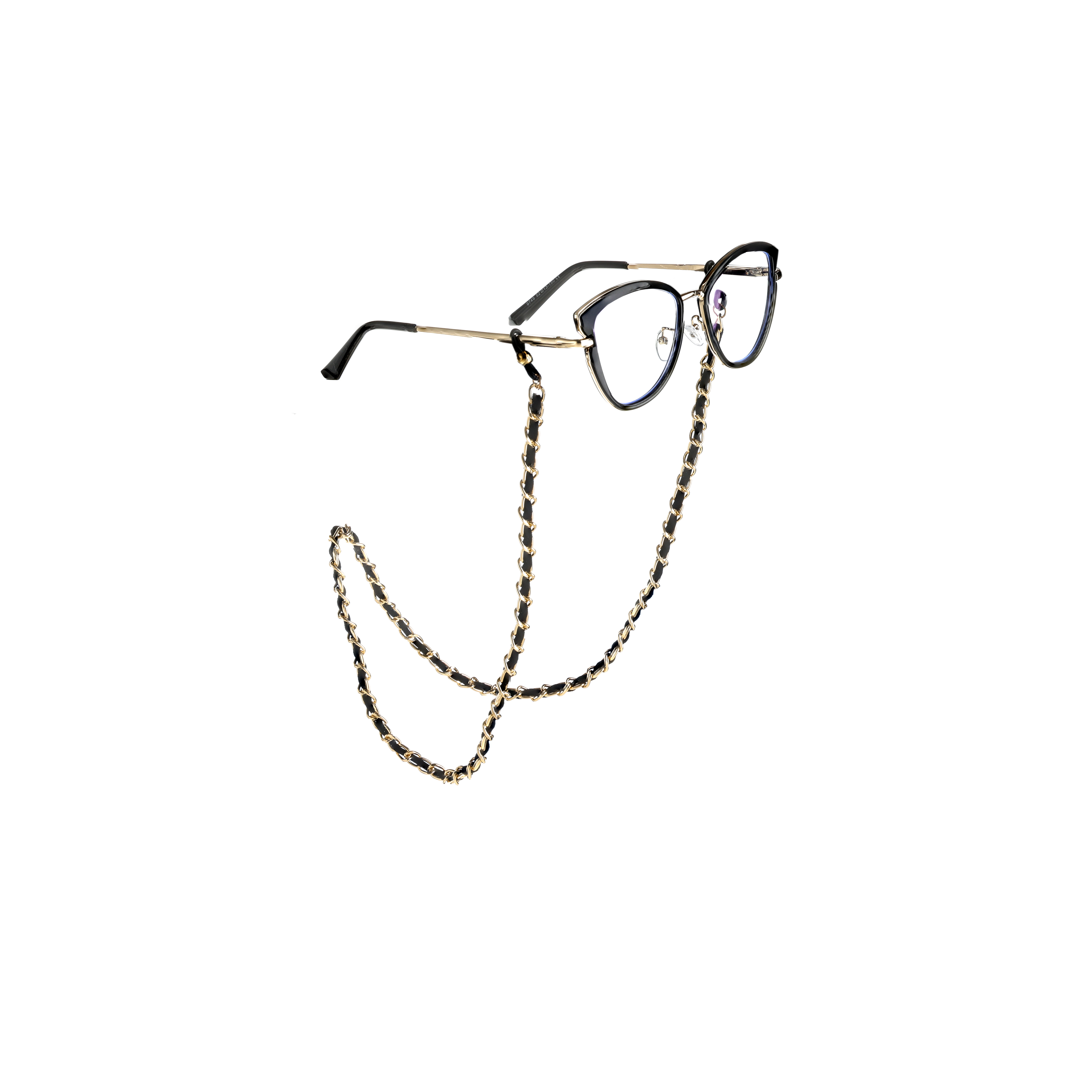 Metal peach skin velvet woven fashionable and simple black and white sunglasses, reading glasses, anti-loss women's neck-hanging fashionable glasses chain Specification image