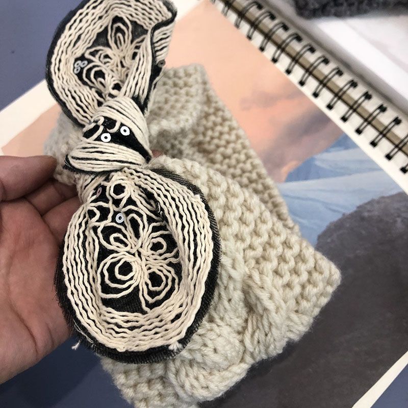 Korean internet-famous knitted woolen bow, sequined, fashionable and sweet, elastic hair band, headband, trendy hair accessories for women Application Scenario
