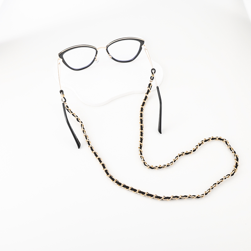 Metal peach skin velvet woven fashionable and simple black and white sunglasses, reading glasses, anti-loss women's neck-hanging fashionable glasses chain Item Picture