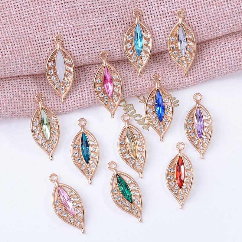 New single-hanging multi-color diamond-encrusted hollowed-out leaf pendant, fashionable and exquisite bracelet, necklace, earring accessory, pendant and auxiliary material