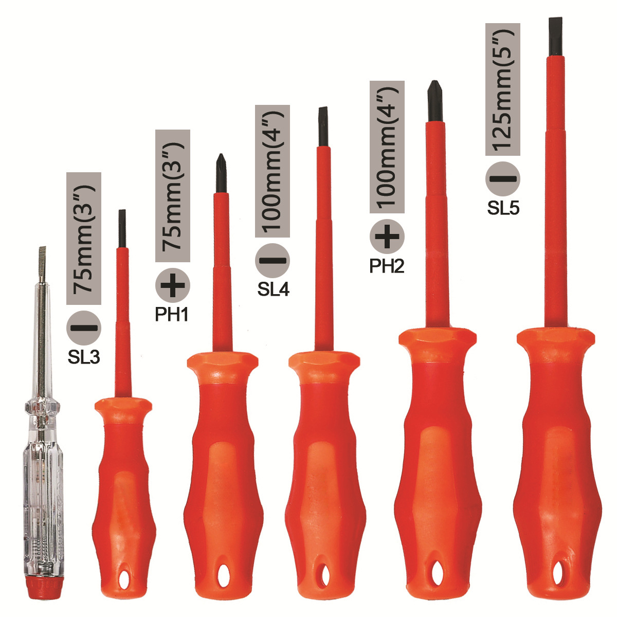 VDE耐高压1000V绝缘螺丝刀 一字十字电工起子带测电笔6件套